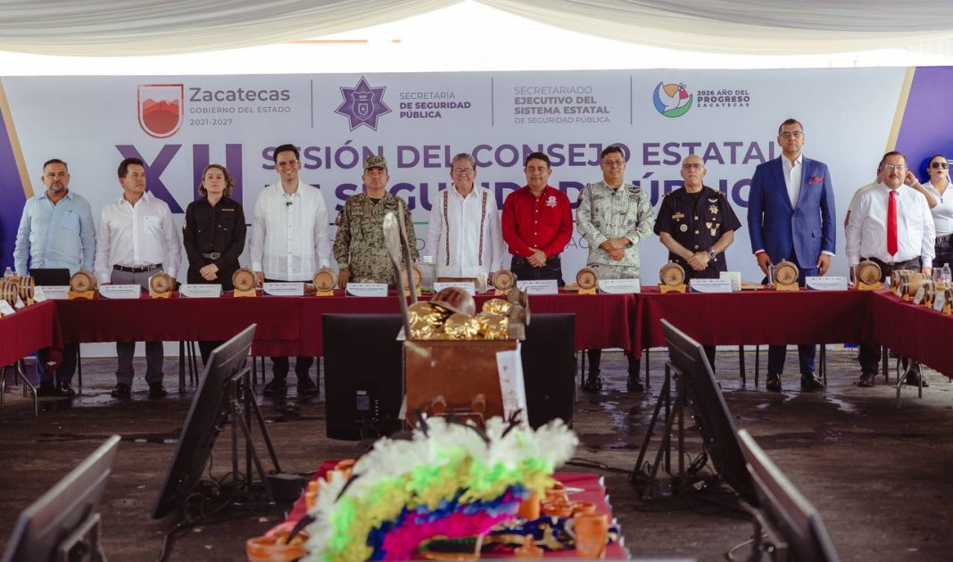 El mandatario estatal encabeza la Decimosegunda Sesión del Consejo Estatal de Seguridad Pública, en el municipio de Pinos, Zacatecas. Foto: Godezac